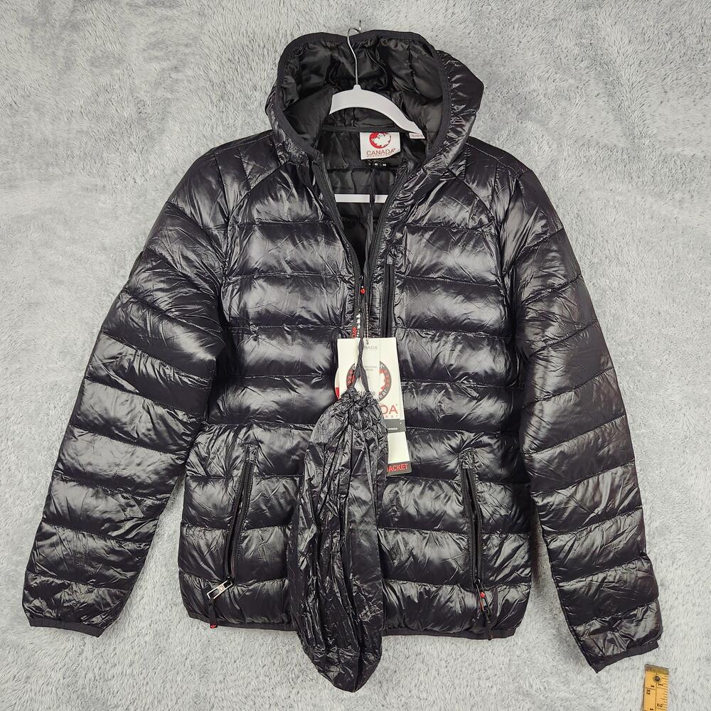 Canada Weathergear Jacket Womens XL Black Packable Hooded Lightweight Puffer Zip